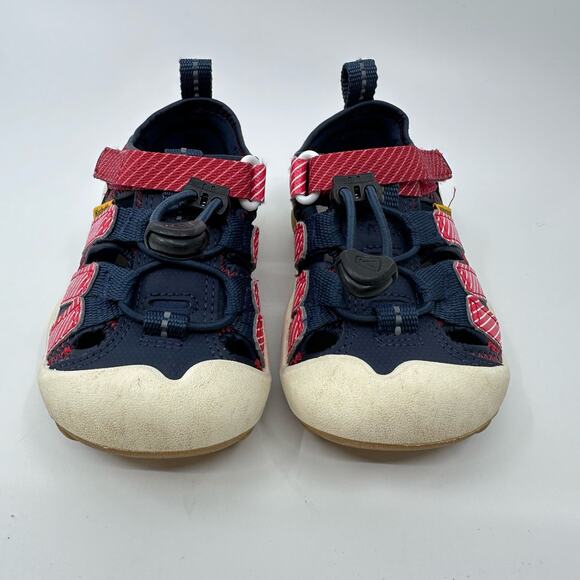 Kids Keen Knotch Creek Water Sandal US8 Navy/Red/White Bungee Lace Bump Toe Shoe - Picture 2 of 8